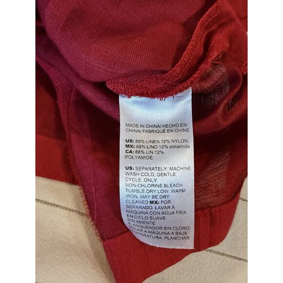 Chico's | Women’s Linen Jacket Top Holiday Red Button Up Lightweight -Size 12/14 - Picture 3 of 5
